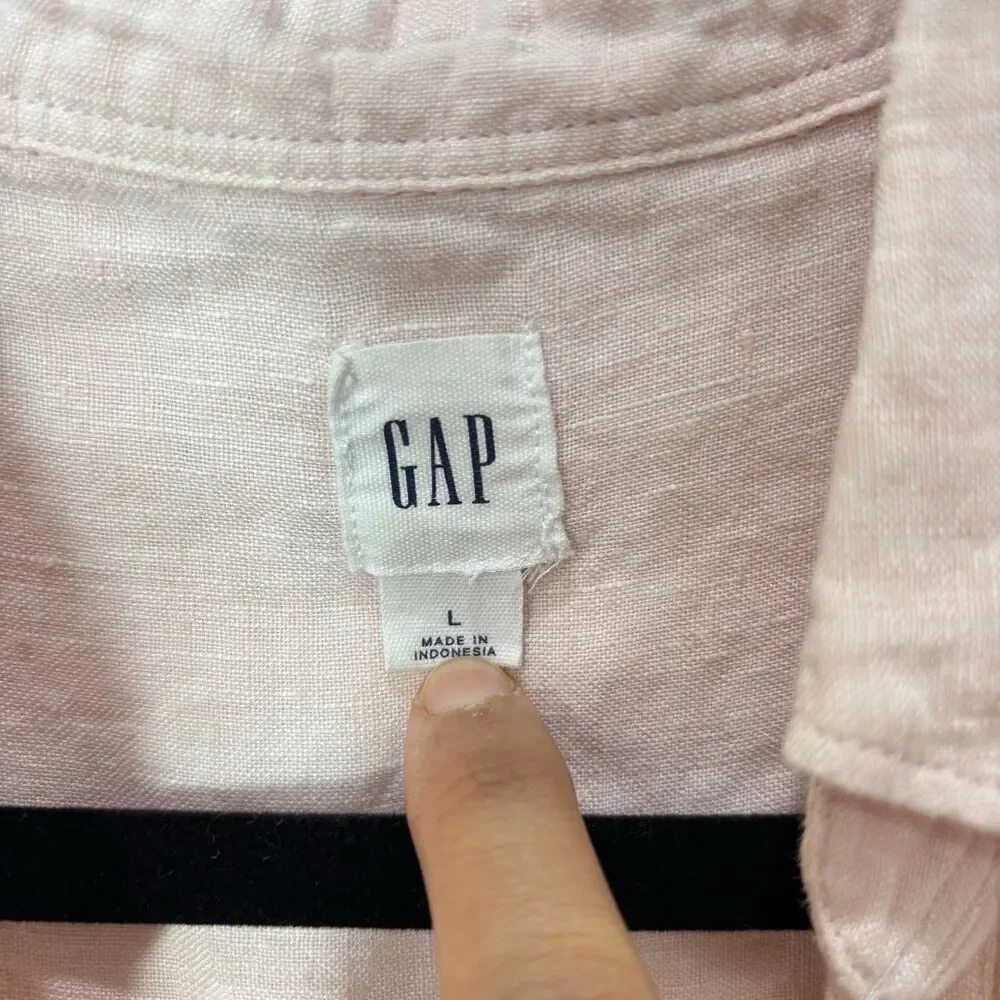 Gap 100% Linen Henley Top Women L Pastel Pink Popover Coastal Beach Resort